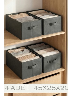Özbience Antrasit 4'lü Tela Dolap Içi Düzenleyici Kutu 45X25X20 cm