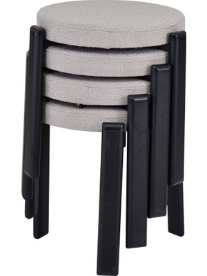 Vilinze Teras Siyah Metal Ayak Teddy Kumaş Istiflenebilir Mutfak-Balkon Taburesi (4 Adet)