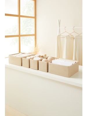 Özbience 6'lı Bej Pötikare Katlanabilir Çekmece Organizer Seti