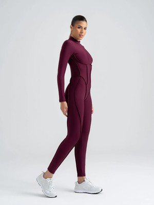 Lismina Mürdüm Rengi Sculpt Line Uzun Kollu Spor Tayt Tulum