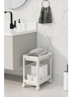Özbience 2 Katlı Tekerlekli Beyaz Düzenleyici Raf, Banyo ve Mutfak Için Organize