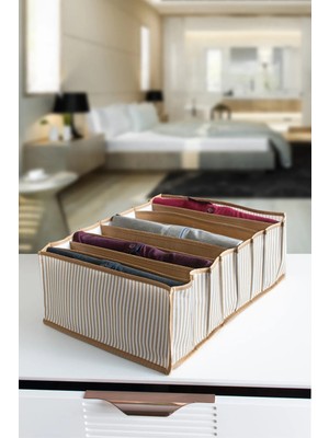 Özbience 8 Gözlü Bej Çizgili Düzenleyici Organizer, Xlarge, 30X39X14 cm
