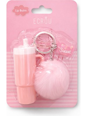 Ecrou Pembe Kupa Figürlü Ponponlu Lip Balmlı Charm,  Anahtarlık