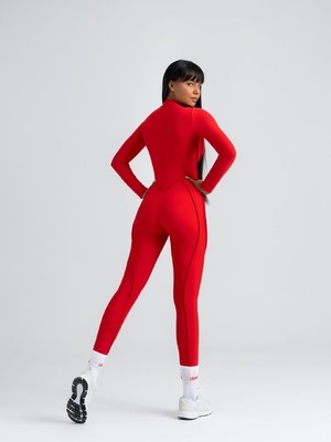 Lismina Kırmızı Sculpt Line Uzun Kollu Spor Tayt Tulum