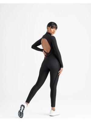 Lismina Sırtı Açık Siyah Sculpt Line Uzun Kollu Spor Tayt Tulum