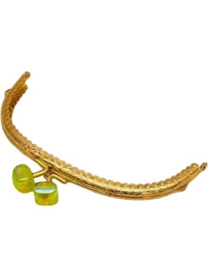 Angel Çanta Aksesuar 15.5 cm Light Gold Oval Cüzdan Çanta Klipsi Bursu Yeşil