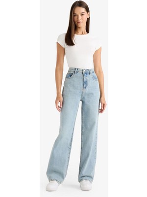 DeFacto %100 Pamuk 90's Wide Leg Yüksek Bel Uzun Jean Pantolon F3709AX26SM