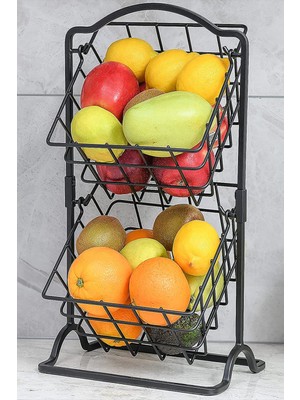 Özbience Iki Katlı Siyah Mutfak Organizatörü ve Meyve Sebze Sepeti Seti