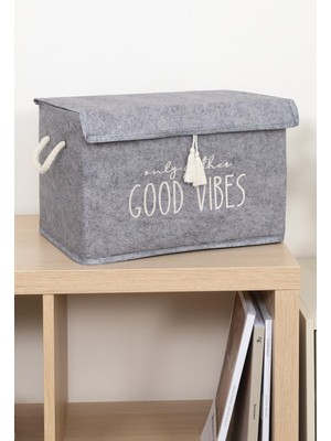Özbience Gri Keçe Kapaklı Düzenleyici Kutu 35X23X23CM, Şık ve Kullanışlı Depolama