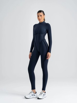 Lismina Lacivert Sculpt Line Uzun Kollu Spor Tayt Tulum