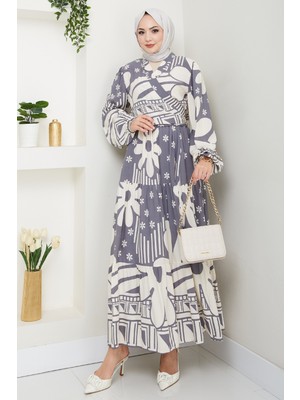 inStyle Çiçekli Geometrik Desen Gri Viskon Takım