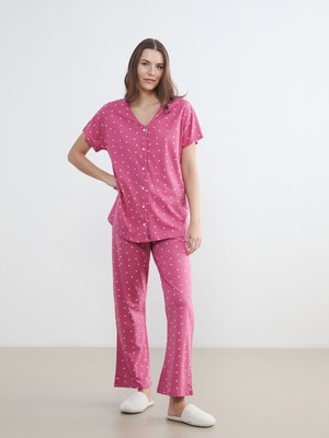 Lcw Pembe V Yaka Desenli Hamile Pijama Takım