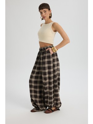 Mai Jolene Ekoseli Kahve Şalvar Pantolon