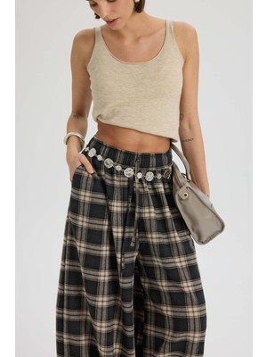 Mai Jolene Ekoseli Antrasit Şalvar Pantolon