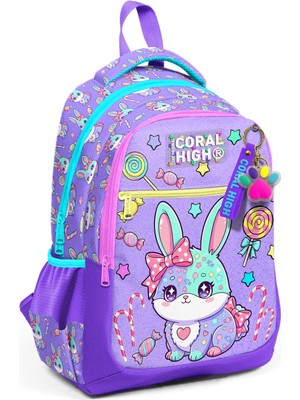Coral High Kids Milka Su Yeşili Tavşan Desenli Üç Bölmeli Okul Sırt Çantası 33255