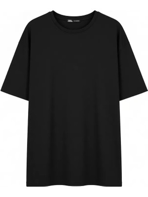 Cakkey Kadın Oversize Siyah Pamuk Bisiklet Yaka T-Shirt Truvakar Kol Günlük Stil