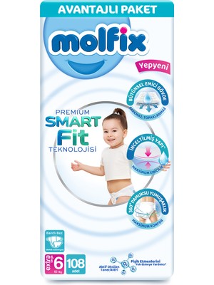 Molfix Premium Smart Fit Avantajlı Paket 6 Beden E.large 108 Adet