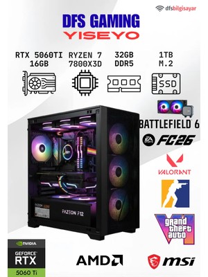 AMD Dfs Gamıng Yıseyo Ryzen 7 7800X3D-B650M-RTX 5060 Tı 16GB-32GB Ddr5 Ram-1tb M.2 Ssd-Masaüstü Oyuncu Bilgisayarı