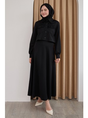 inStyle Düğmeli Bolerolu Etekli Siyah Takım