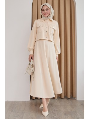 inStyle Düğmeli Bolerolu Etekli Krem Takım