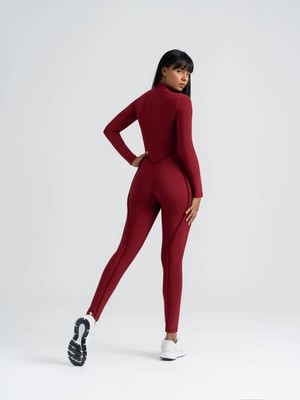 Lismina Bordo Sculpt Line Uzun Kollu Spor Tayt Tulum