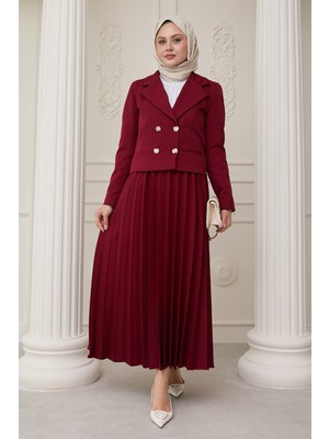 inStyle Piliseli Etekli Ceketli Ikili Takım Bordo