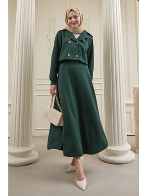 inStyle Kısa Bolerolu Etekli Zümrüt Yeşili Scuba Takım