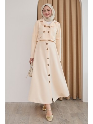 inStyle Eteği Düğmeli Krem Ikili Takım