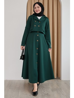 inStyle Eteği Düğmeli Zümrüt Yeşili Ikili Takım