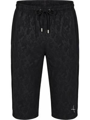 Haşema Kamuflaj Desenli File Detaylı Siyah Uzun Erkek Havuz ve Deniz Şortu 6009