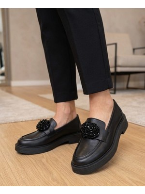 PYNARE VİERİS KALIN TABANLI SİYAH TAŞI LOAFER AYAKKABI