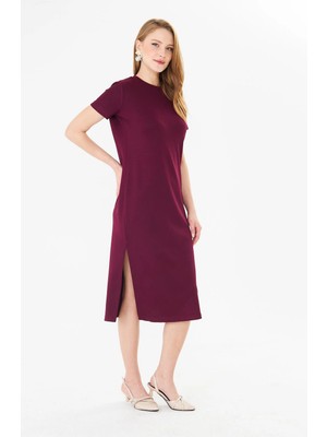 Sortie Collection Kadın Bisiklet Yaka Yanı Yırtmaçlı Modal Elbise - Bordo