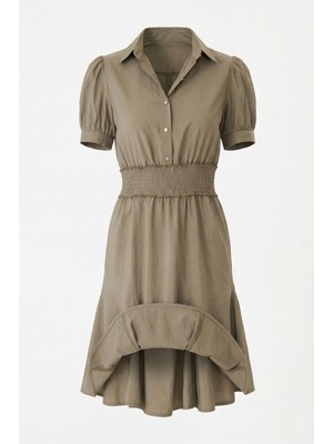 Sortie Collection Kadın Bel Gipeli Balon Kollu Gömlek Elbise Haki
