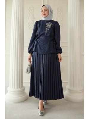 inStyle Leopar Desenli Jakar Etekli Lacivert Takım