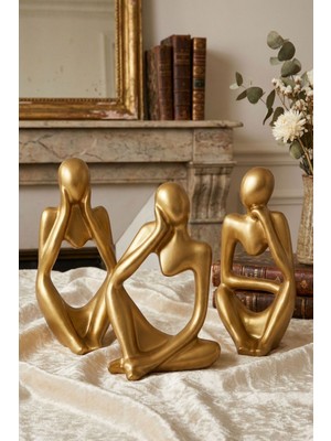 Evene Dekoratif Obje Biblo Ev Dekorasyon Heykel Salon Masaüstü Biblo Heykel Seti Altın Model 69
