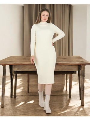 Sortie Collection Dik Yaka Uzun Kollu Ribanalı Slim Fit Triko Elbise
