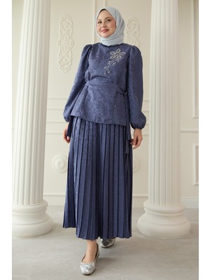 inStyle Leopar Desenli Jakar Etekli Indigo Takım