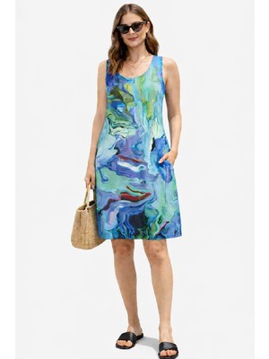 Baskılı Cepli Midi Boy Elbise