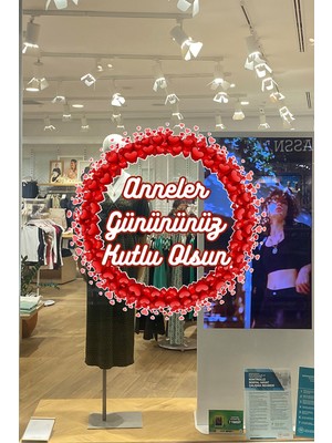 Mıgnatıs Anneler Gününüz Kutlu Olsun Yuvarlak Içinde Kalpli Cam Vitrin Stickerı 50CM