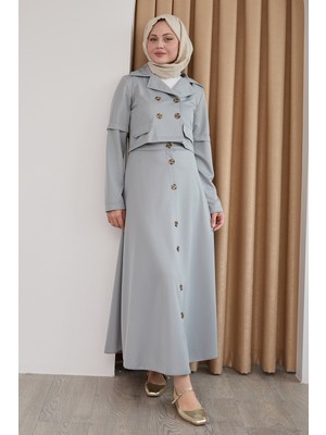 inStyle Eteği Düğmeli Gri Ikili Takım
