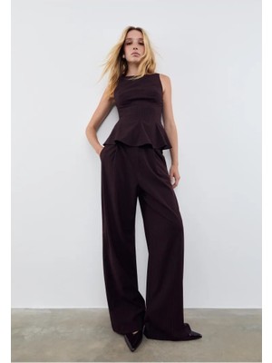 Allbucks Stradıvarıous, Beli Arkadan Lastikli Geniş Paça Kumaş Pantolon ABSTR3783