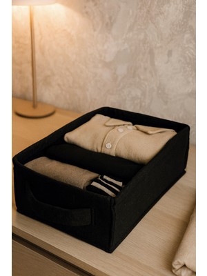 Özbience Siyah Keçe Sepet Organizer, Dolap Içi Çamaşır ve Oyuncak Saklama Kutusu