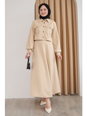 inStyle Düğmeli Bolerolu Etekli Bej Takım
