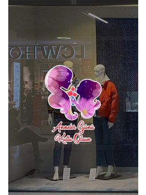 Mıgnatıs Anneler Günü Kutlu Olsun Anne ve Kız Çocuğu Cam Vitrin Stickerı 50 cm
