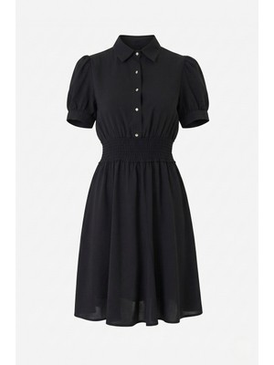 Sortie Collection Kadın Bel Gipeli Balon Kollu Gömlek Elbise Siyat