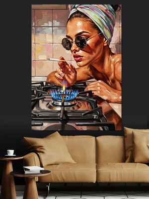 Tablomega Gözlüklü ve Havalı Modern Kadın Dekoratif Kanvas - Mdf Ahşap Tablo