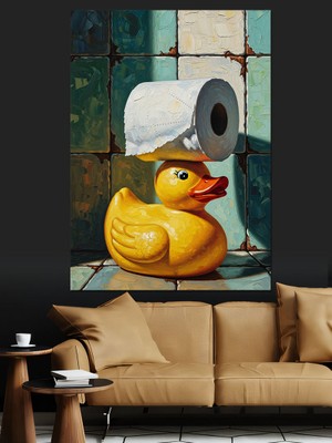 Tablomega Tuvalet Kağıdı ve Ördek Dekoratif Kanvas - Mdf Ahşap Tablo