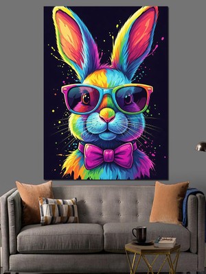 Tablomega Neon Gözlüklü Karizmatik Tavşan Portresi Dekoratif Kanvas - Mdf Ahşap Tablo