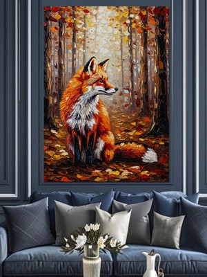 Tablomega Sonbahar Ormanında Kızıl Tilki Portresi Dekoratif Kanvas - Mdf Ahşap Tablo