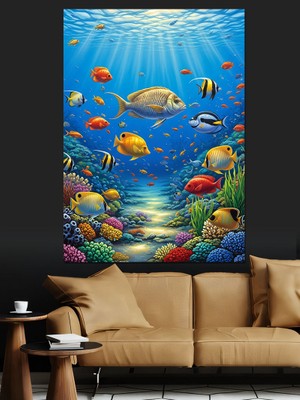 Tablomega Mercan Resiflerinde Renkli Deniz Dünyası Dekoratif Kanvas - Mdf Ahşap Tablo